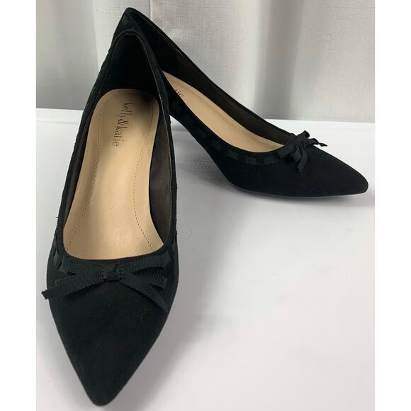 Kelly & Katie Heels Suede Ribbon Bow Pointed Toe - Picture 1 of 10